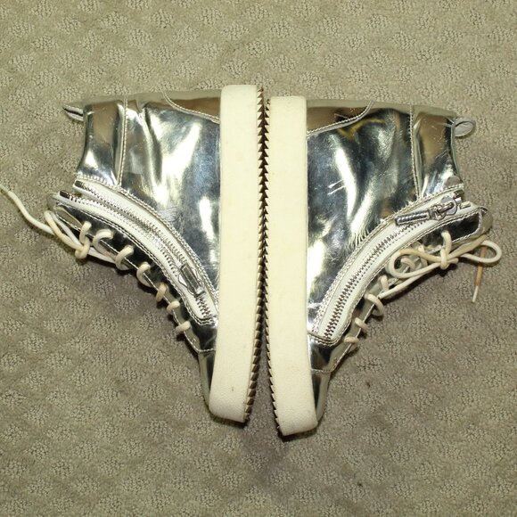 Size 7 / 37 - Giuseppe Zanotti Silver Patent Double Zip High Top Winged Sneakers - Picture 4 of 7